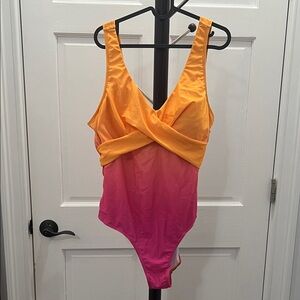 SHEIN Ombre One Piece Swimsuit - Orange and Pink